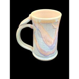 Vintage Handmade Stoneware Pottery Coffee Cup Mug Stein Opalescent Swirl Signed